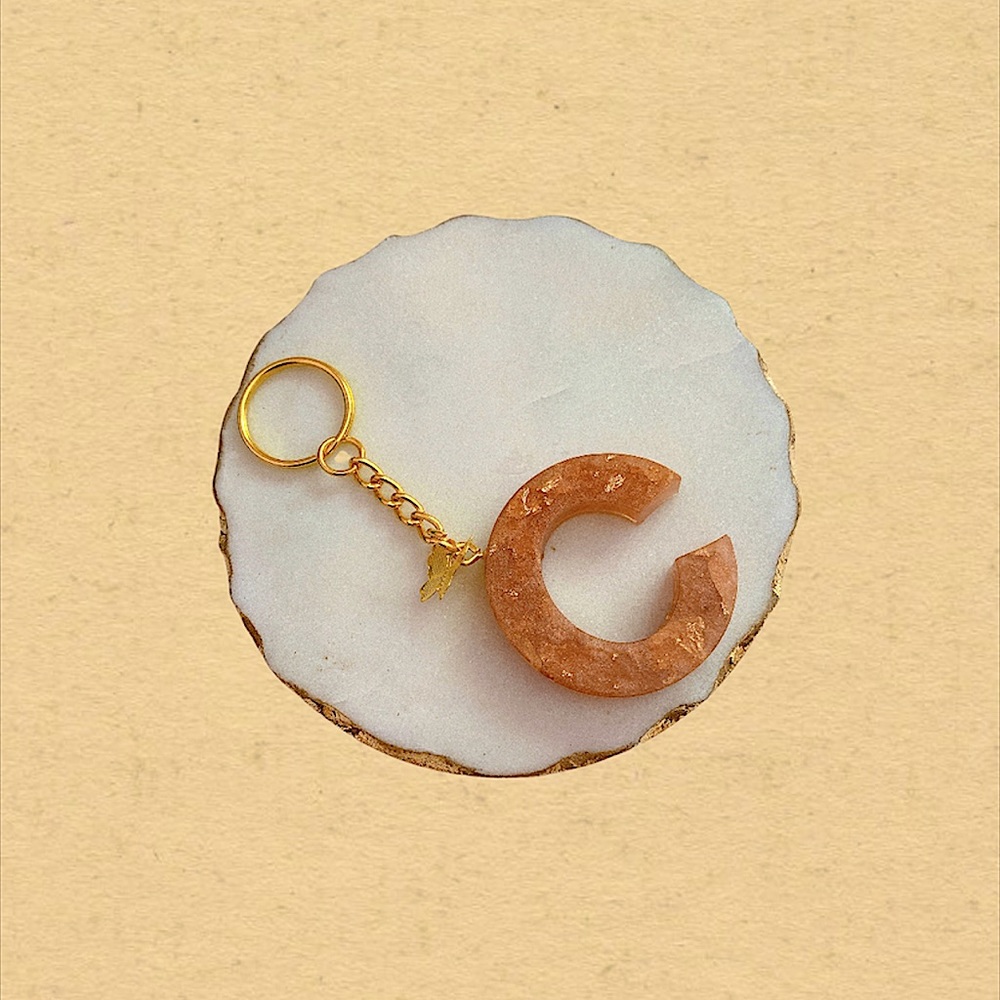 Custom Letter “C” Butterfly Key Chain - Peach Gold